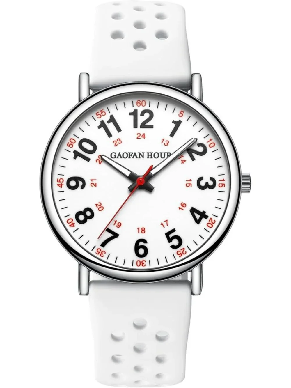 Women's All White Silicone Band Medical Professionals Luminous Waterproof Watch